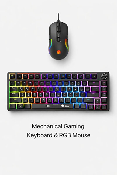 ASA DUO 2-in-1 Wired Mechanical Gaming Keyboard & RGB Mouse – 82 Keys, Rainbo...