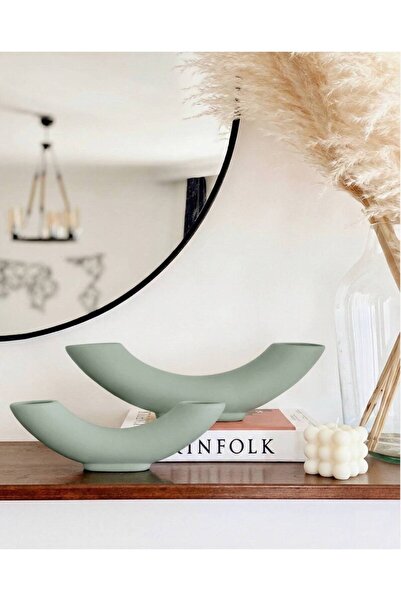 Hestia Home 2-Piece Horn Ceramic Objects Nile Green