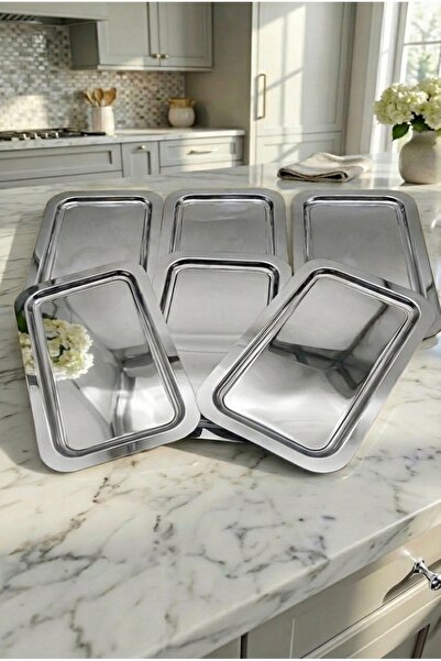 FABRIONA Shiny Silver/Gold Color 6-Piece Luxury Baton Tray 14X24 cm – Tea Cof...
