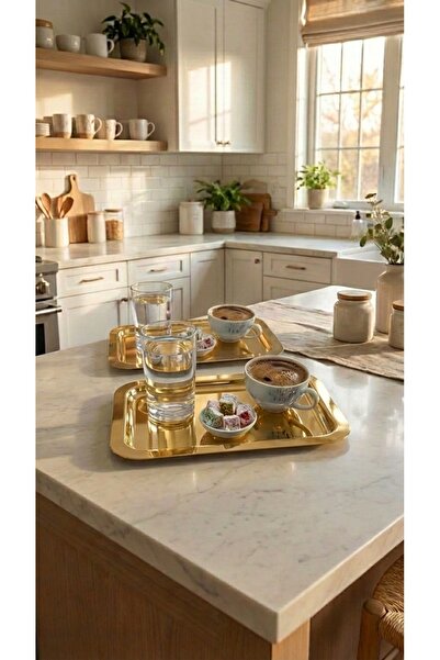 FABRIONA Shiny Silver/Gold Color 2-Piece Luxury Baton Tray 14X24 cm – Tea Cof...