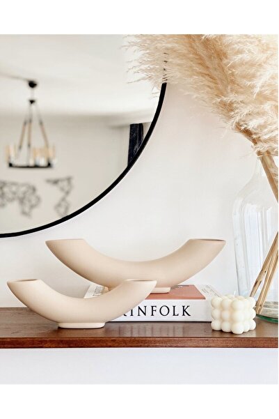 Hestia Home 2-Piece Horn Ceramic Objects Beige