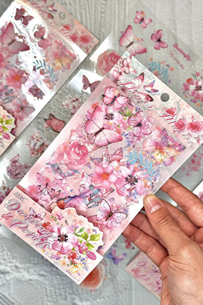 Kolbi Craft 4 lista, 60 komada prozirnih roze naljepnica sa cvetovima za bull...