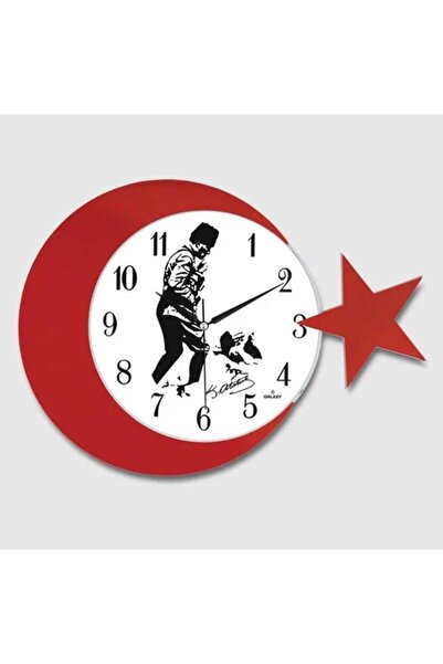 Home Ay Yıldızlı duvar saati kırmızı beyaz Atatürk
