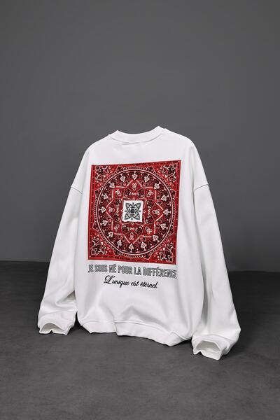 Slatra Чоловічий білий шарф з візерунком Patch Oversize Sweatshirt