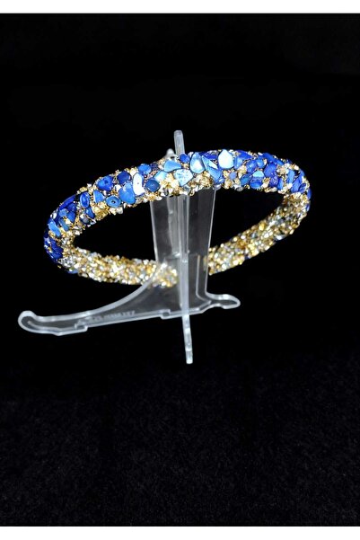 KirLiNova Blue & Gold Stone Thin Hair Crown – Handmade Stylish Hair Clip with...