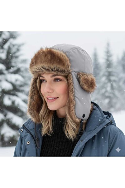 Betülce Unisex Brown Fur Pilot Hat - Fleece Lined Waterproof Earflap Snow Hat...