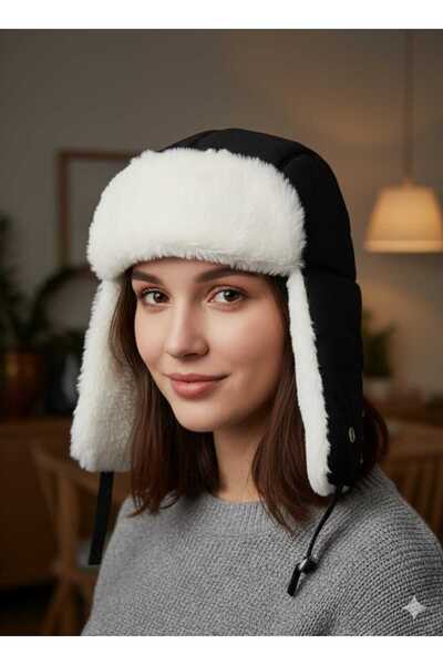Betülce Women's Fur Lined Waterproof Pilot Hat - Winter Ushanka Kalpak with E...