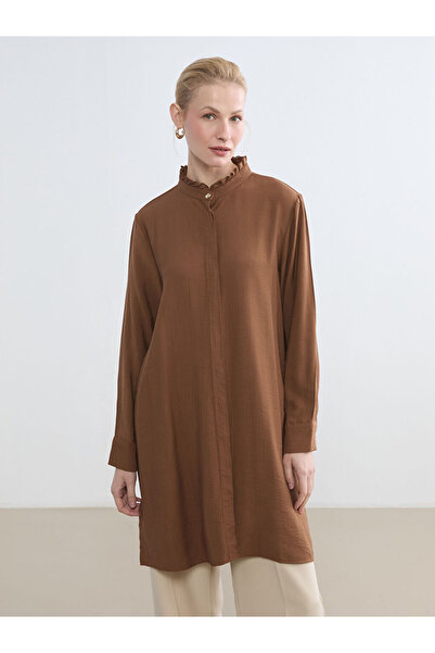 LC Waikiki Brown Ruffled High Neck Women's Shirt Tunic