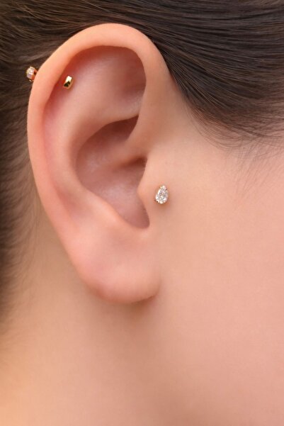 HOUSEKİ Kararmaz Paslanmaz Titanyum Damla Taşlı Flat Back Arkası Düz Piercing...