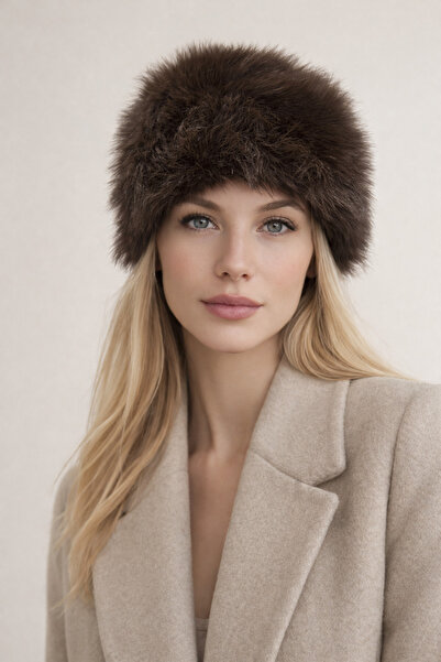 Şirin Giyim Aksesuar Кафява шапка с помпон от изкуствена кожа - дамска шапка ...