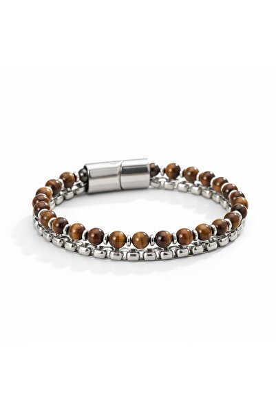 AKSESUARIM Men's Steel Chain Tiger's Eye Bracelet