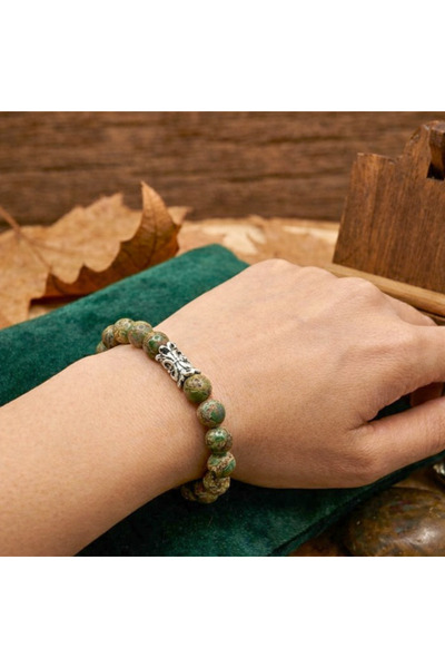 SUFİ TESBİH VE ESANS Special Design Green Tibetan Agate Bracelet - Unisex Natural Stone Accessory