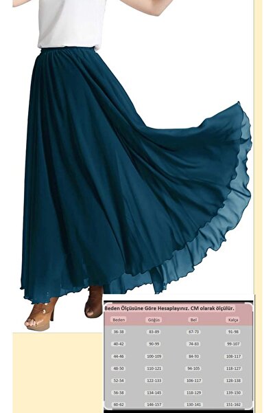By Hande Alkan Women's Plus Size Petrol Blue Loose Chiffon Skirt