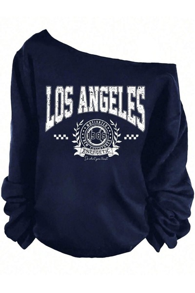 Women's Motivated Printed Boat Neck Oversize Sweatshirt