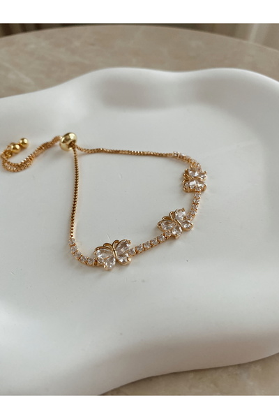 SUAY JEWELRY Zirkon taşlı gold kelebekli ayarlanabilir bileklik