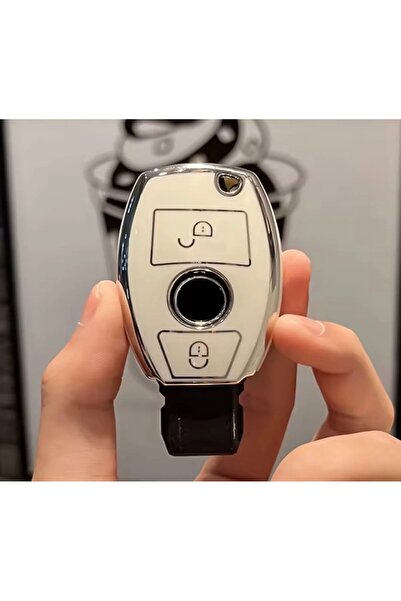 emii auto spare parts حافظة مفاتيح متوافقة مع مرسيدس مع مفتاحين موديل أبيض/رمادي