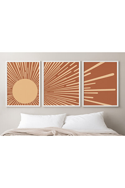 NT Handmade Set de 3 tablouri cu model abstract de soare, cu imprimare UV pro...