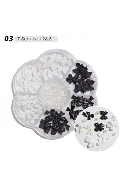 Pink Nails 3D Ribbon Black&White Decoration Set