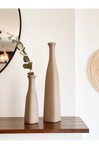 Hestia Home طقم زجاجات سيراميك مكون من قطعتين باللون البيج