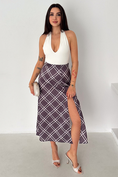 Noa&Noa Women's Plaid Long Skirt with Slit Detail – Slit Plaid