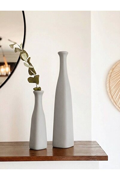 Hestia Home Σετ 2 Κεραμικών Μπουκαλιών Γκρι