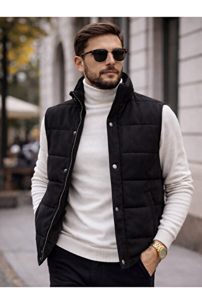 Cansay Giyim Erkek Nubuk Deri Şişme Yelek İçi Tay Tüyü Astarlı Cepli