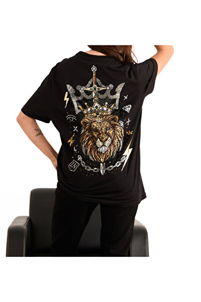 Linea Noir STR7G-Kendiyle Parlayan,Taşlı T-shirt ,%100 Pamuk,Uniseks, Siyah ,...