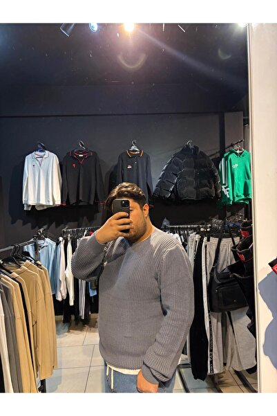 Q45collection سترة رجالية بياقة دائرية من التريكو مقاس كبير