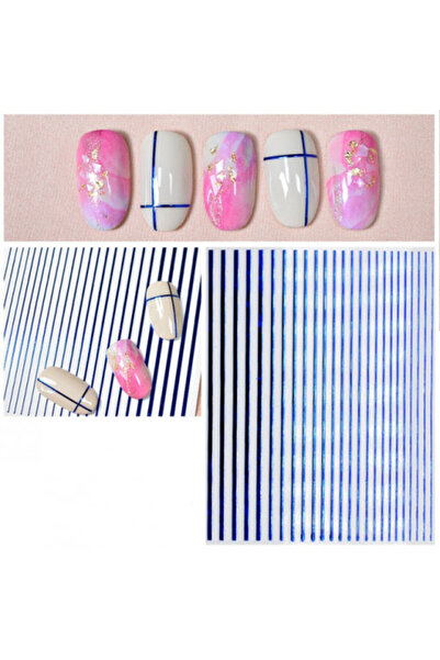 Pink Nails Autocolante pentru unghii cu linii geometrice albastre