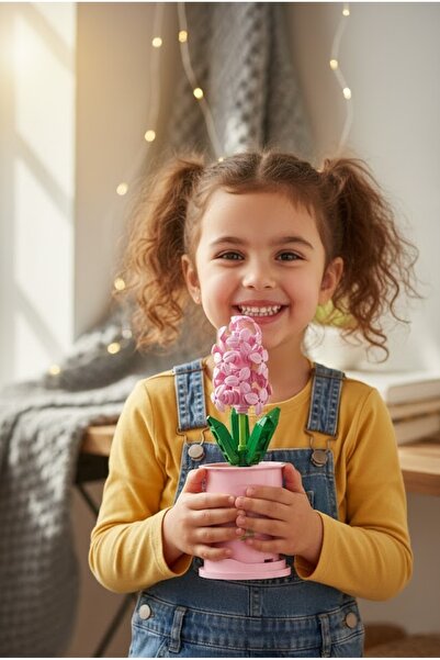 ctoy 46 Parça Mini Blok Pembe Sümbül Çiçek Buketi - Dekoratif Saksılı Micro L...