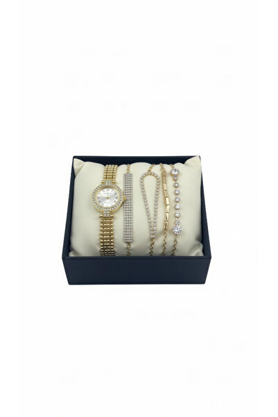 Boutique Elegant women's watch and accessories set in gold, studded with rhin...
