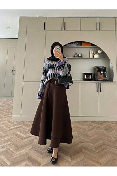 Trenddolabı Kadın Yandan Bağlamalı Tesettür Uzun Skuba Etek - TD7810526020