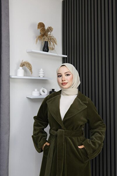 GÖZDE GİYİM Fox Fabric Double-Breasted Size 115'Cm Coat with Sleeves and Patches