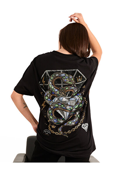 Linea Noir STR7G-Cevheri Koruyan, Taşlı T-shirt , %100 Pamuk,Uniseks, Siyah ,...