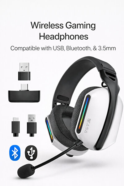 ASA A90 RGB Wireless & Wired Gaming Headset with Noise-Canceling Microphone