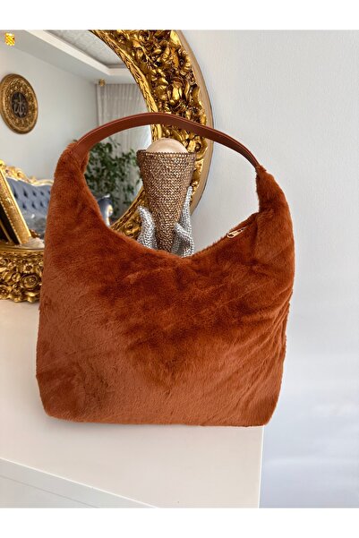 Store Taba rengi peluş kürklü kol çanta