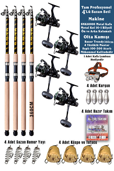 ALASTOR Profesyonel Sazan Olta Seti 4'Lü Set 100-300 Atarlı Olta Kamışı 14+1 ...