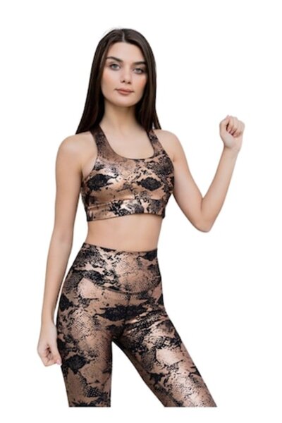 MIMI DANCE High Waist Leggings, Black-Gold Animal Print, M