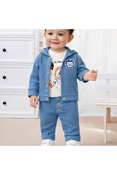 KapsülBebek طقم أطفال مكون من 3 قطع من قماش الوافل القطني 100%