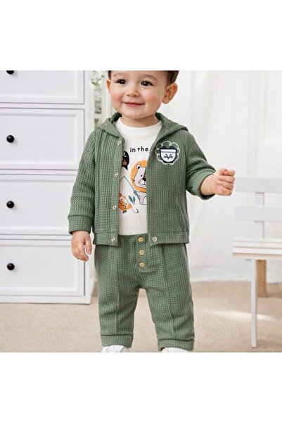 KapsülBebek طقم أطفال مكون من 3 قطع من قماش الوافل القطني 100%