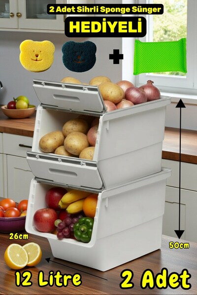 Technow Motek Freebox 12 Litre Gri Beyaz Gri Tekerlekli Organizer 2 Adet + Te...