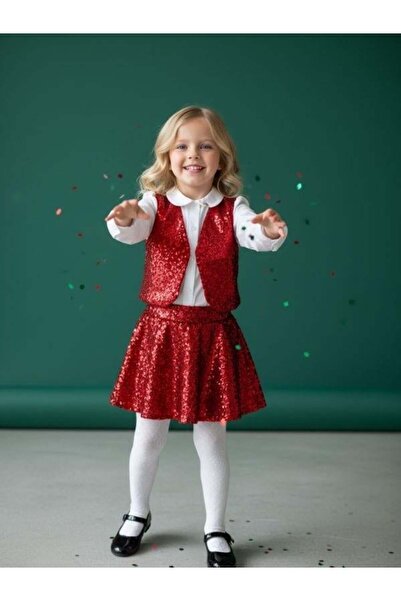 Zekids Girl's Sequin Red Vest