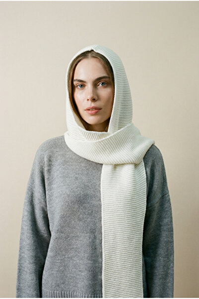 Shophia Women's Hooded Thick Knitwear Scarf – Ecru