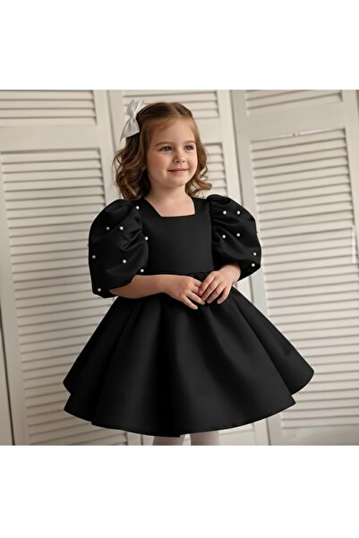 Asel Kids Rochie mini pentru fetiță, cu mâneci balon, cu detalii de perle