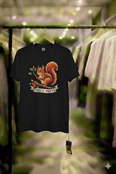 playwear FOREST (Tricou negru din bumbac pieptănat, cu mânecă scurtă, decolte...