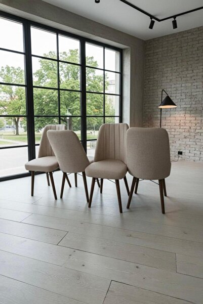 TodekHome Nora 4 Adet Sandalye - Nubuk Kumaşlı Sandalye | Modern Ahşap Ayaklı...