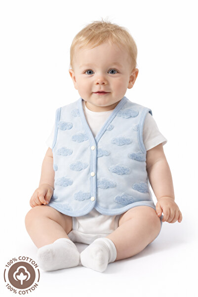 Miniel Unisex Baby Cloud Patterned Organic Cotton Double Layer Lined Baby Vest