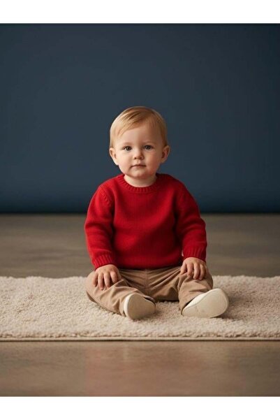 Zekids Baby Crew Neck Red Knit Sweater