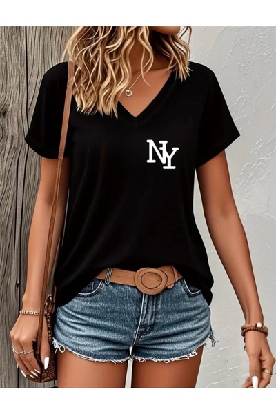 FUFLUNS Ny Printed Women's Oversize V-Neck T-Shirt