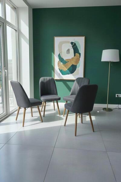 TodekHome Nora 4 Adet Sandalye - Nubuk Kumaşlı Sandalye | Modern Ahşap Ayaklı...